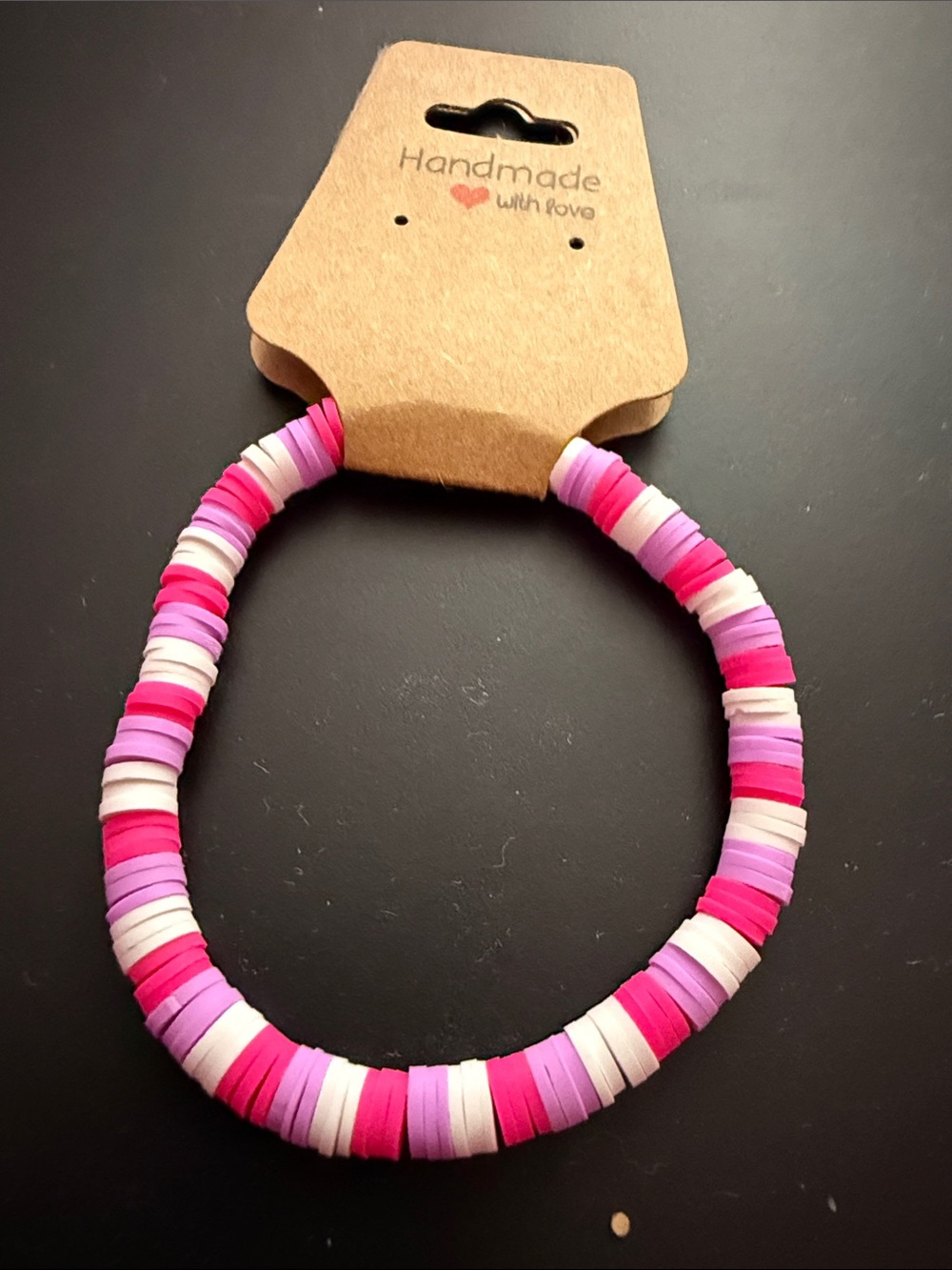 Handmade Kids Pink, Light Pink & White Stretch Bead Bracelet